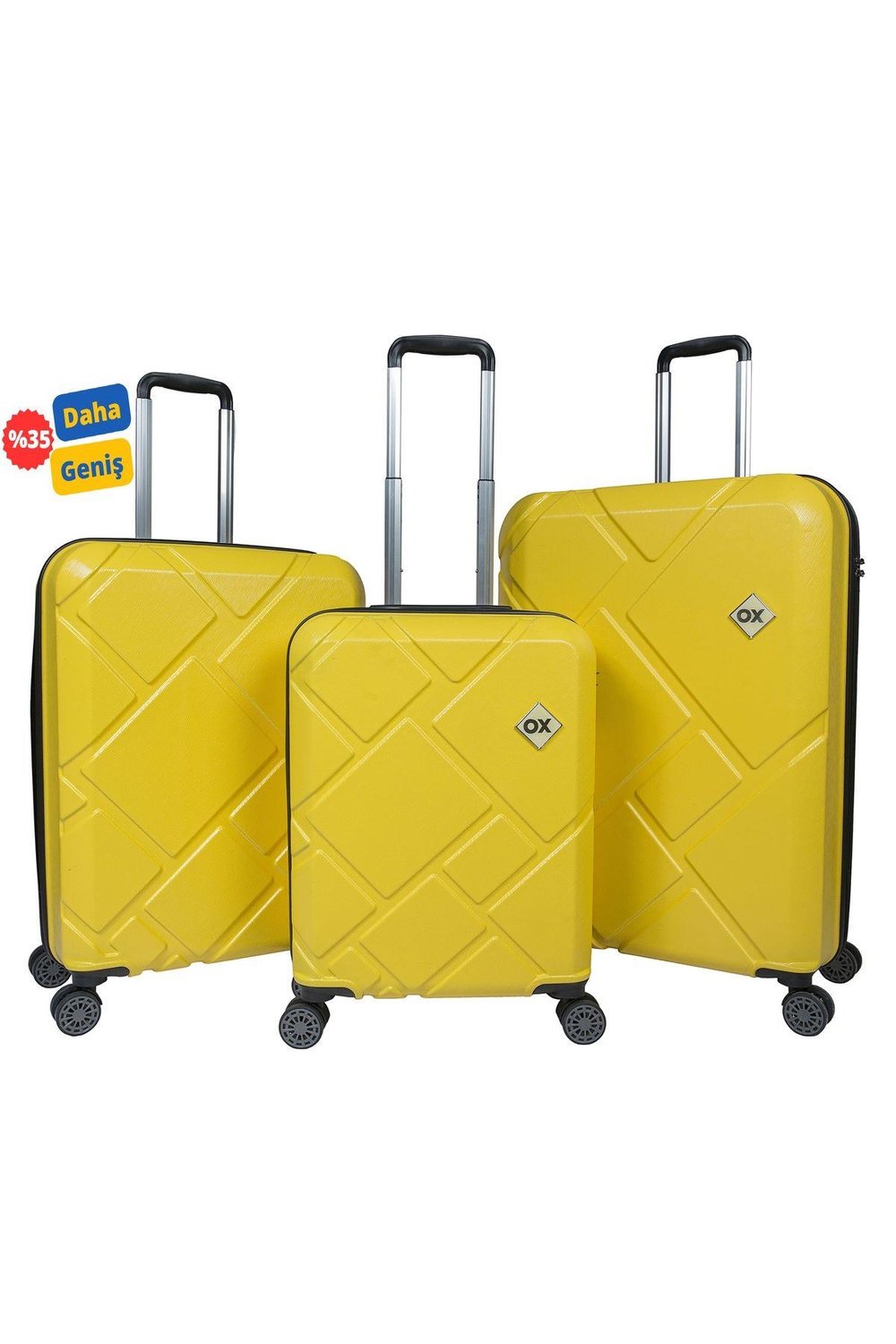 OX ISLAND 3 LÜ SARI VALİZ SETİ (BÜYÜK + ORTA + KABİN )