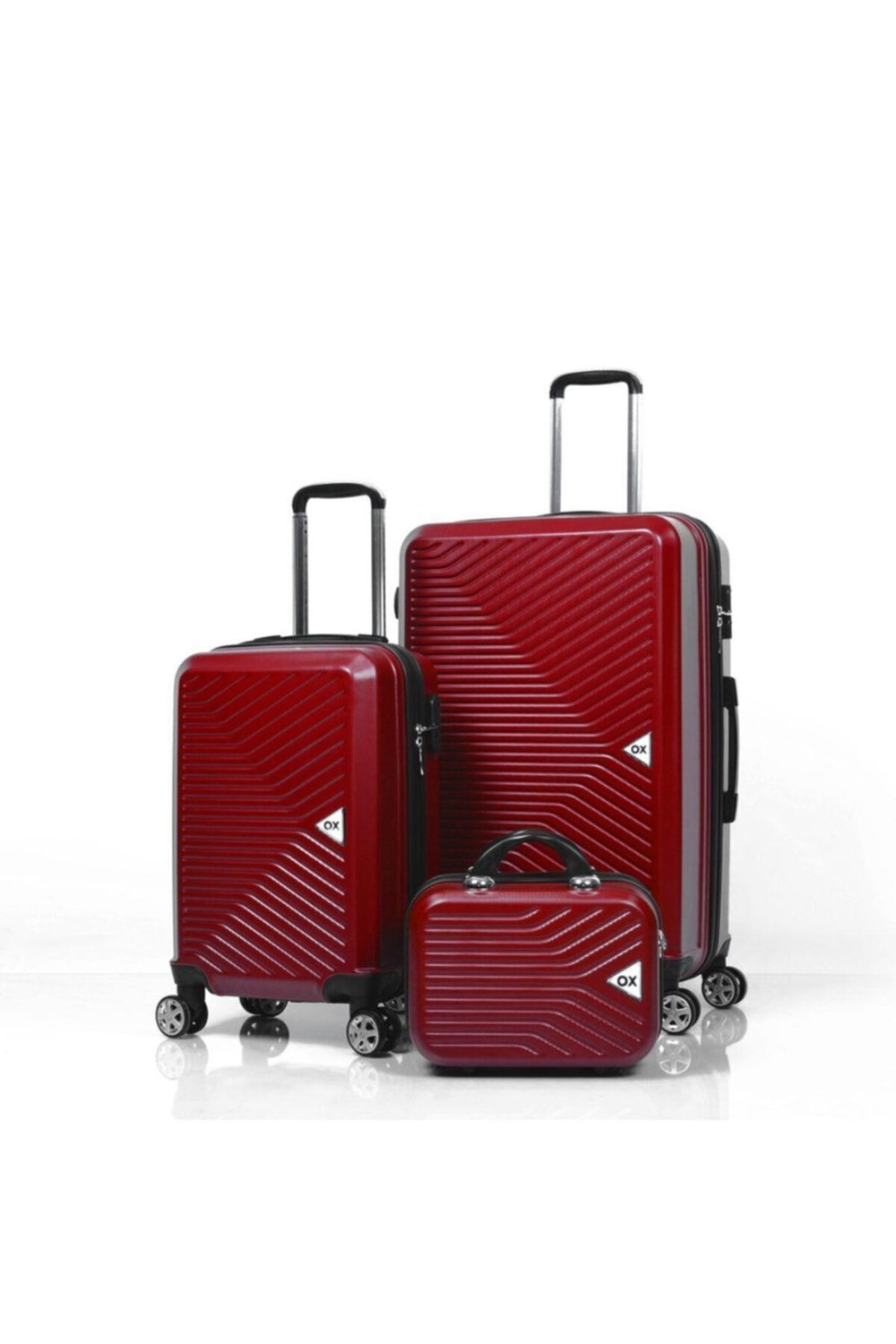 Premium 3 Lü Bordo Valiz Seti (Büyük + Kabin + Makyaj )