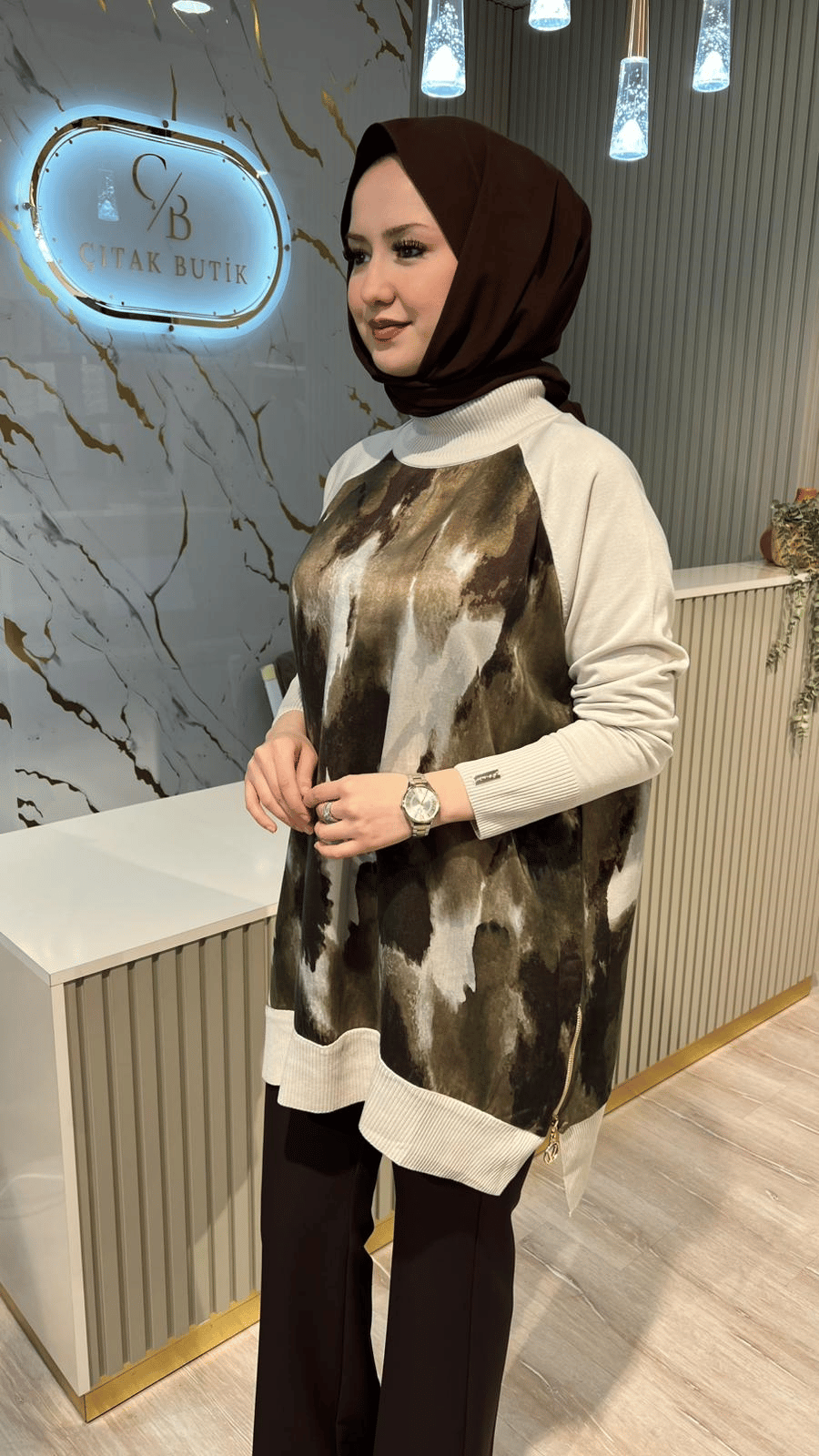 279  FERMUARLI QUPRA TUNİK-BEJ