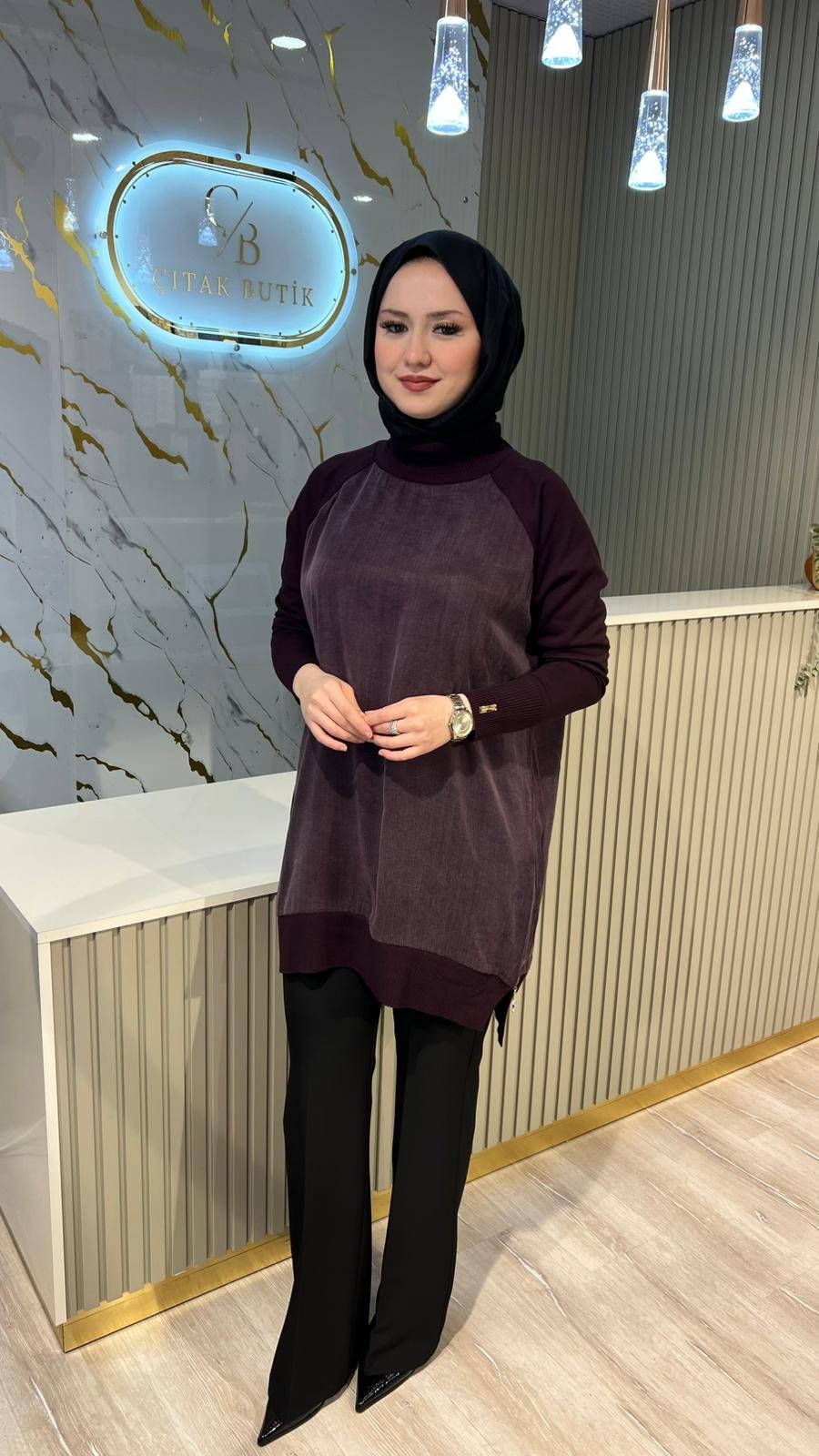 286 FERMUARLI DÜZ QUPRA TUNİK-MOR