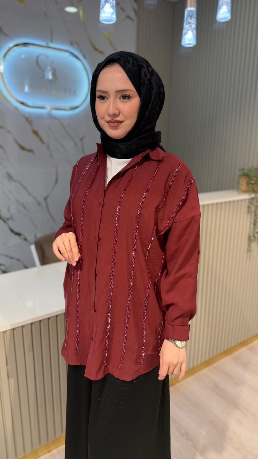 5172 NAKIŞLI GÖMLEK - BORDO