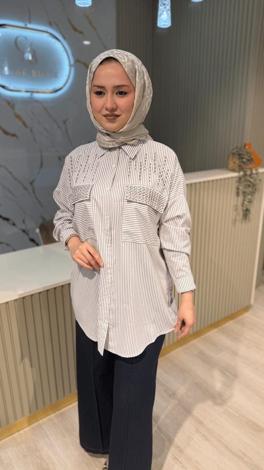 5203 ÇİZGİLİ GÖMLEK - LİLA