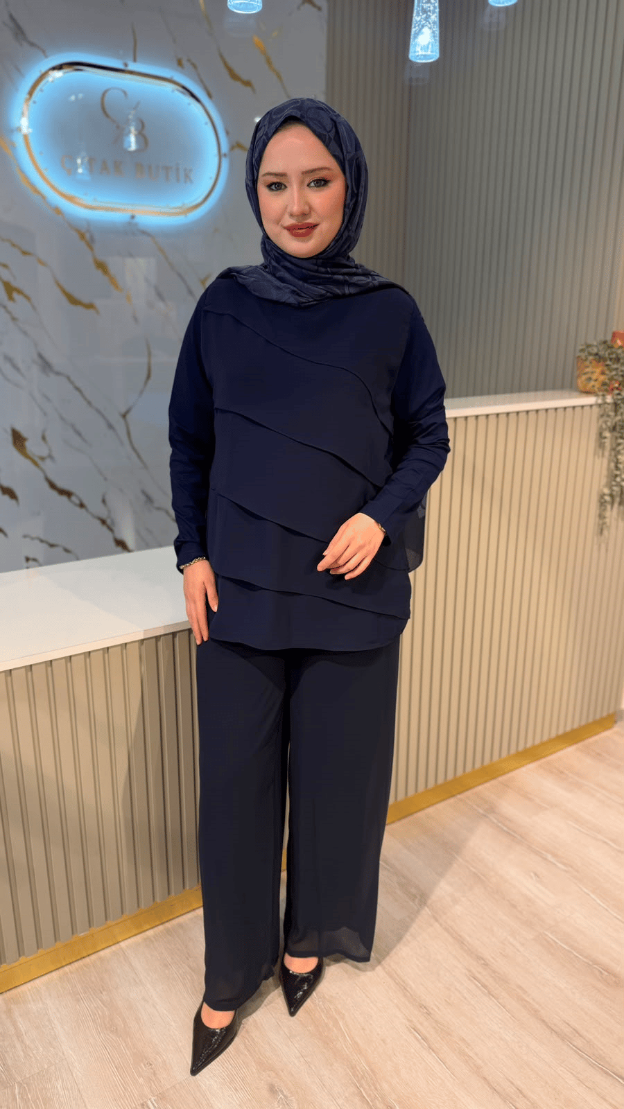 573 KAT KAT ŞİFON TUNIK - LACİVERT