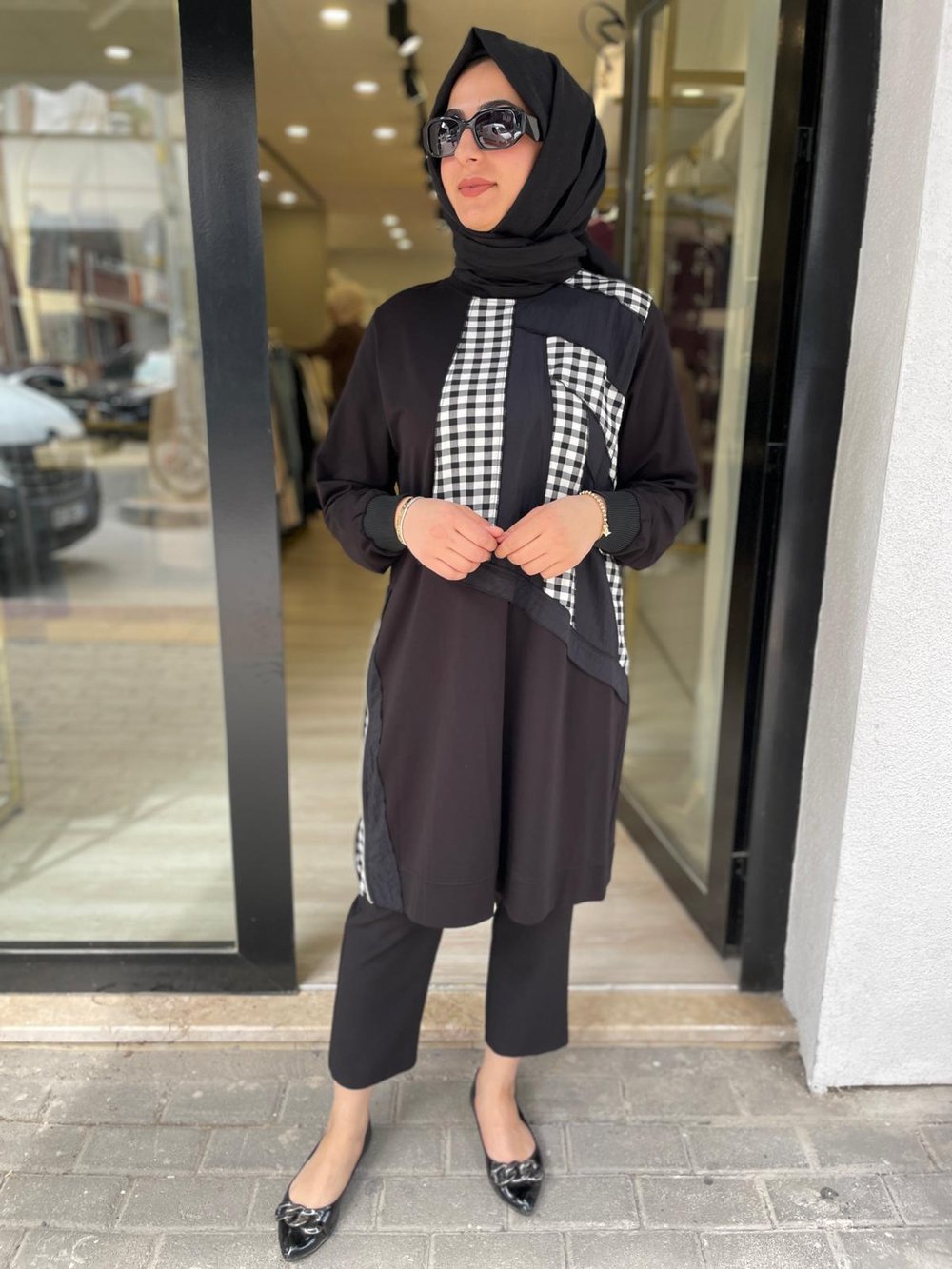 BÜYÜK BEDEN PATCHWORK TUNİK-SİYAH
