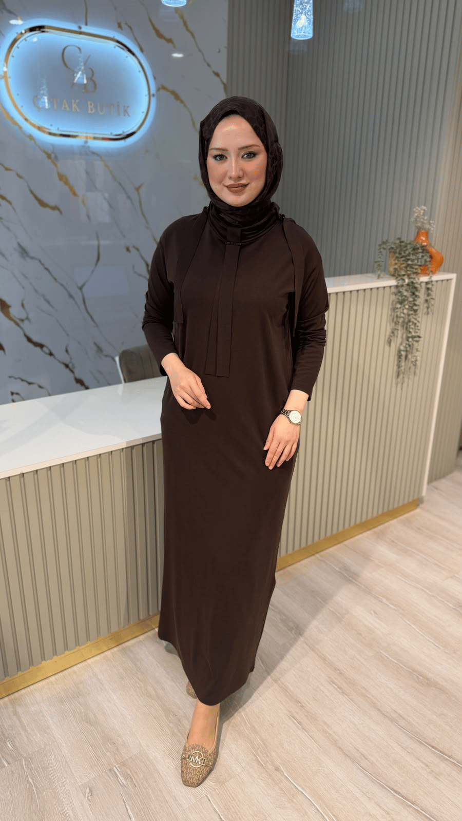 CEREMONY 711 BORA ELBİSE- KAHVERENGİ
