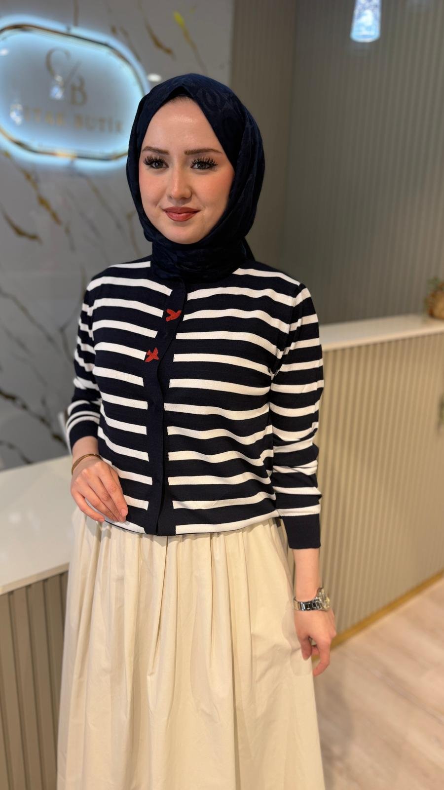 GHİSA 3313 ÇİZGİLİ HIRKA LACİ-EKRU