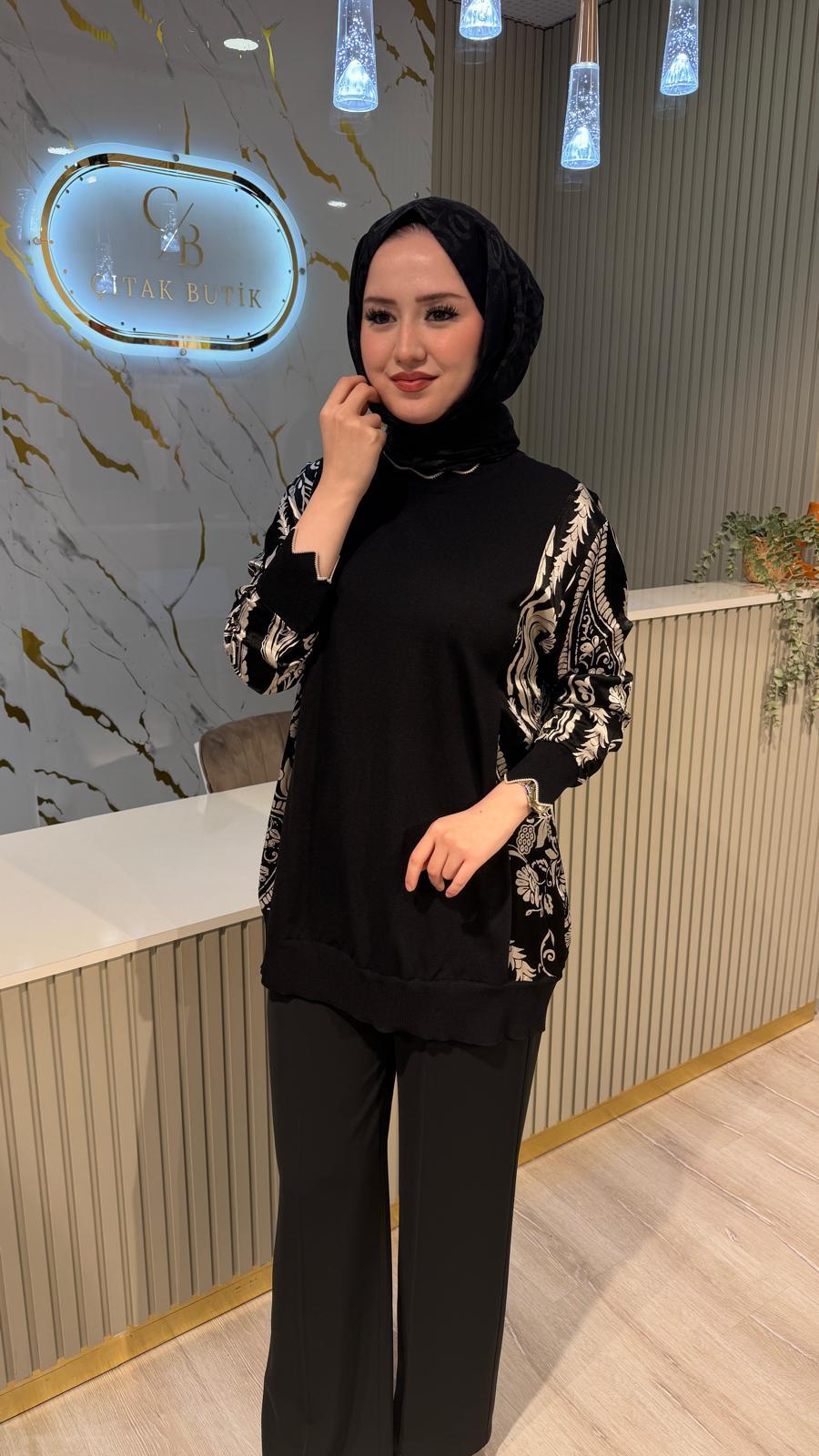 GHİSA 4200 MERSERİZE DETAY TUNİK - SİYAH