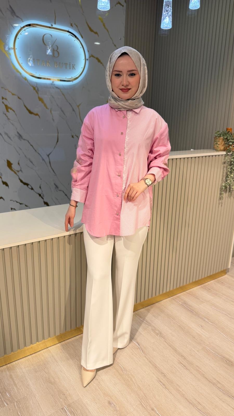 GHİSA 4311 GÜPÜRLÜ  GÖMLEK- PEMBE