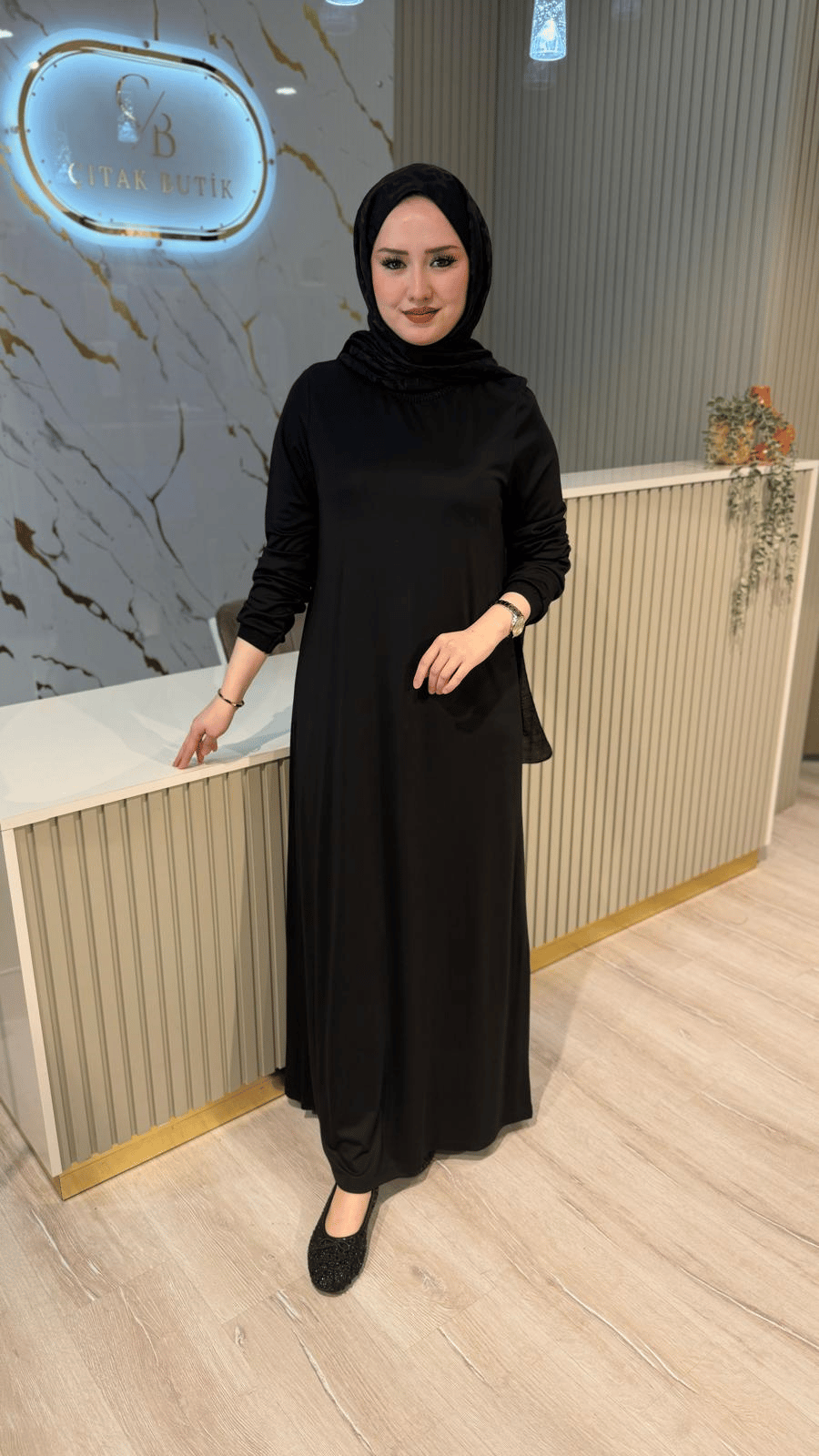 GHİSA 4999 BASİC UZUN KOL ELBİSE-SİYAH