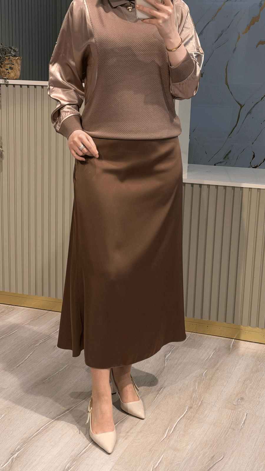 GHİSA 5393 SATEN ETEK-KAHVE