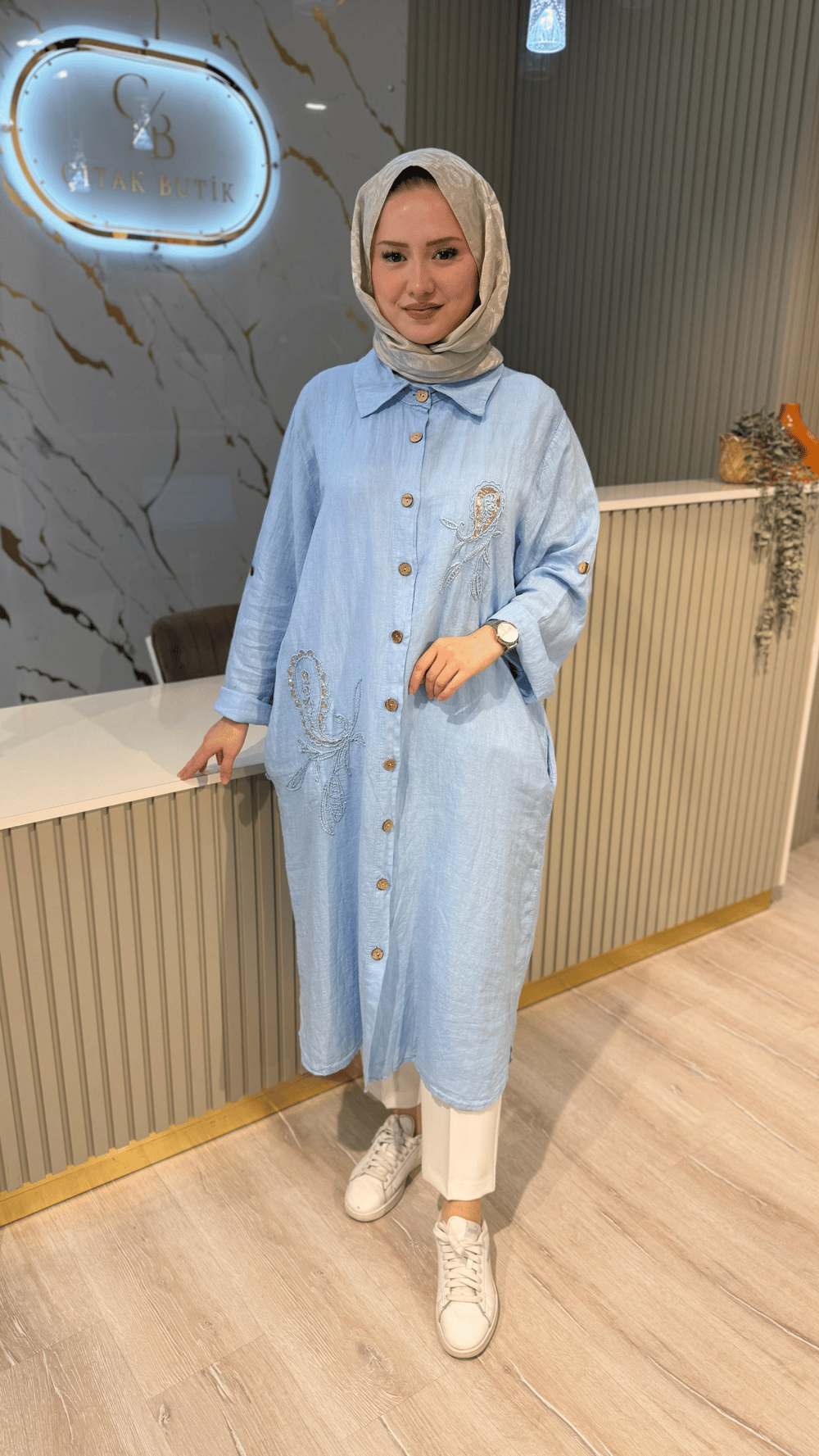 İTHAL 807 NAKIŞ PUL DETAYLI GÖMLEK KAP-MAVİ