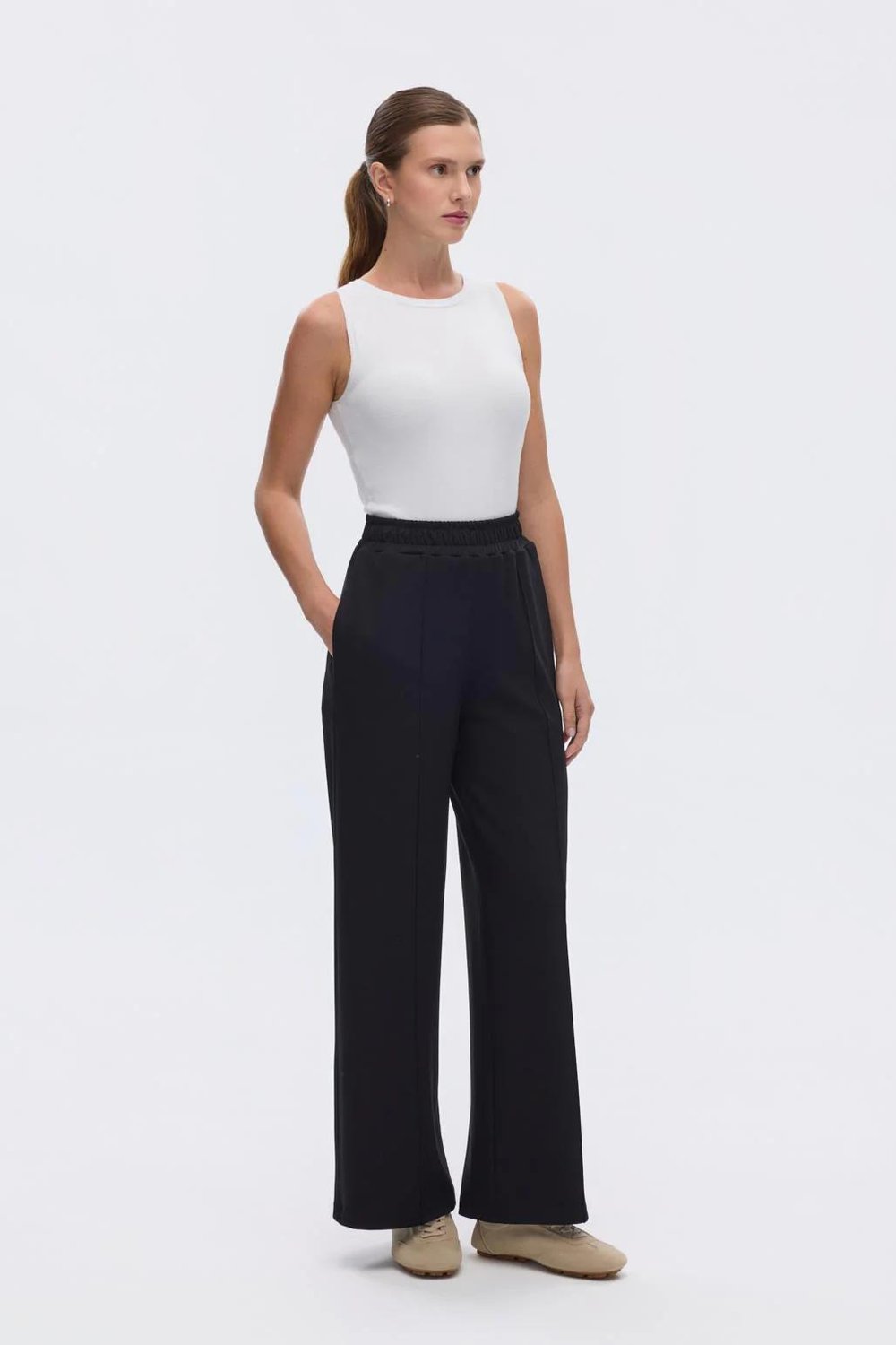 KB 0022 MODAL ÖRME BOL KESİM PANTOLON-SİYAH
