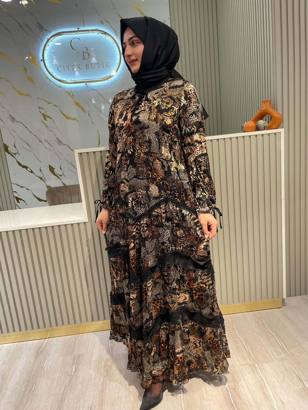 LİSSMORE 6018 LEOPAR ELBİSE-SİYAH