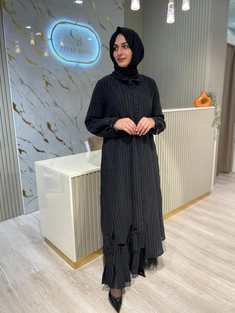 LİSSMORE 6140 ALTI TÜL DETAY 2Lİ ELBİSE-SİYAH