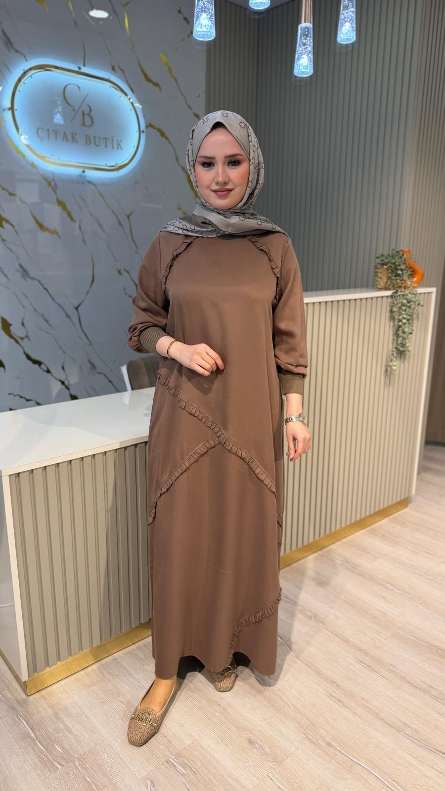 MİCCA 261309 FIRFIR DETAY ELBİSE -KAHVE