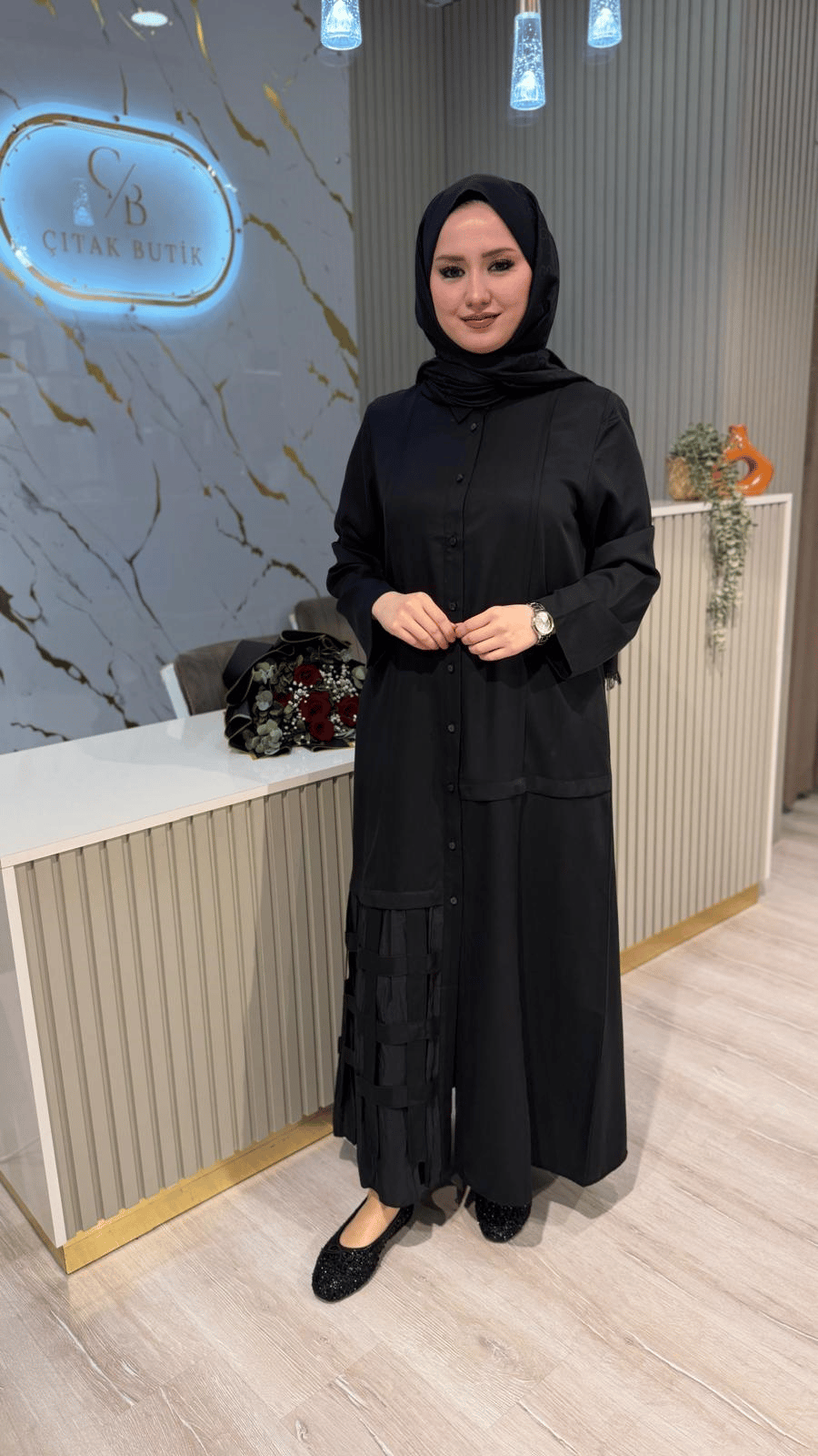 MİCCA 261521 ETEK UCU KAFES DETAY FERACE-SİYAH