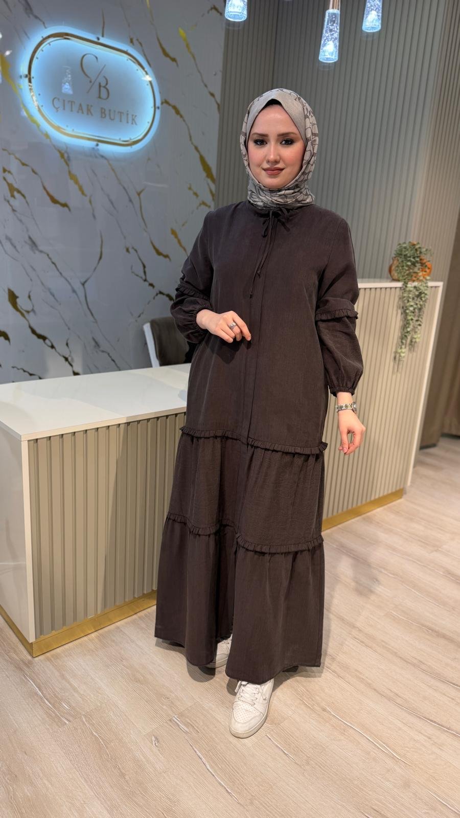 MİCCA 261556 MİNİ FIRFIR DETAY ELBİSE/FERACE-KAHVE