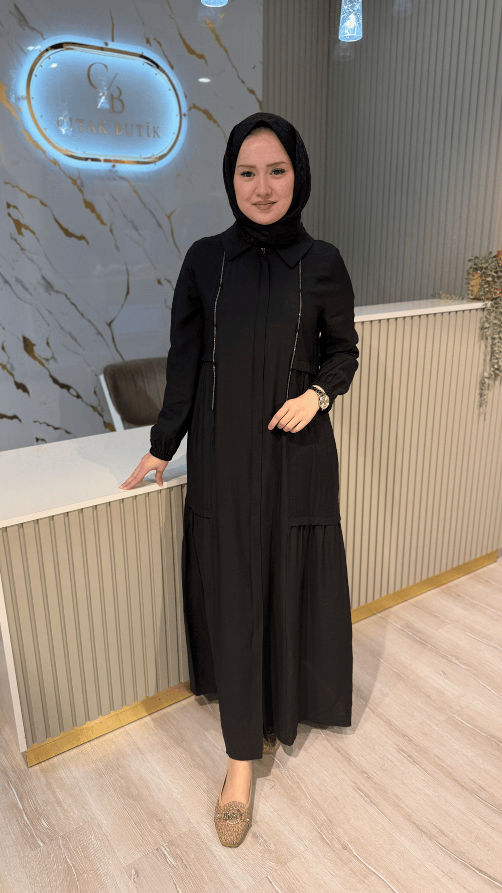 MİCCA 261576 TAŞ ZİNCİR DETAY FERACE - SİYAH
