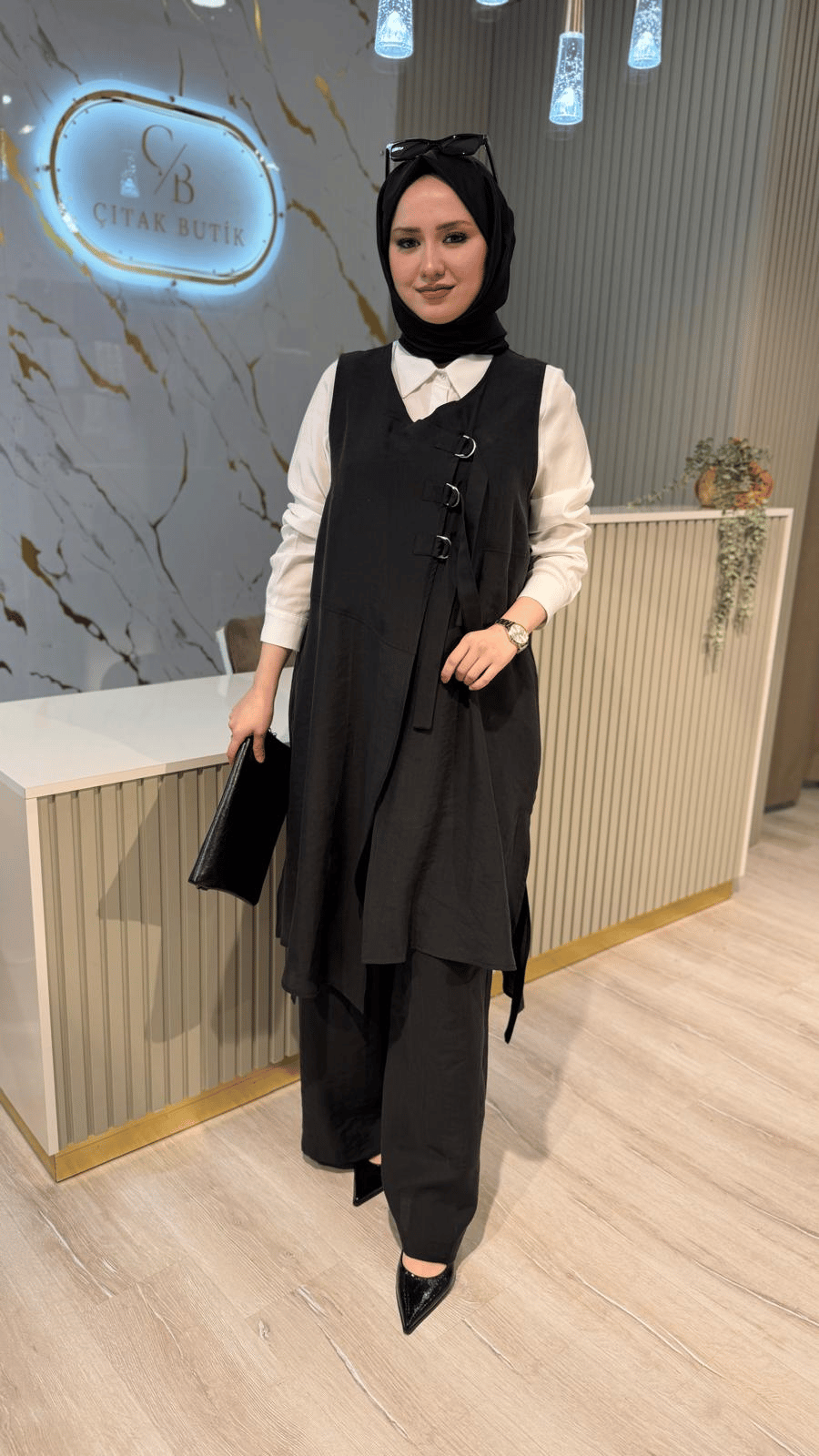 NÇ 26608 YELEKLİ 3'LÜ PANTOLONLU TAKIM-SİYAH