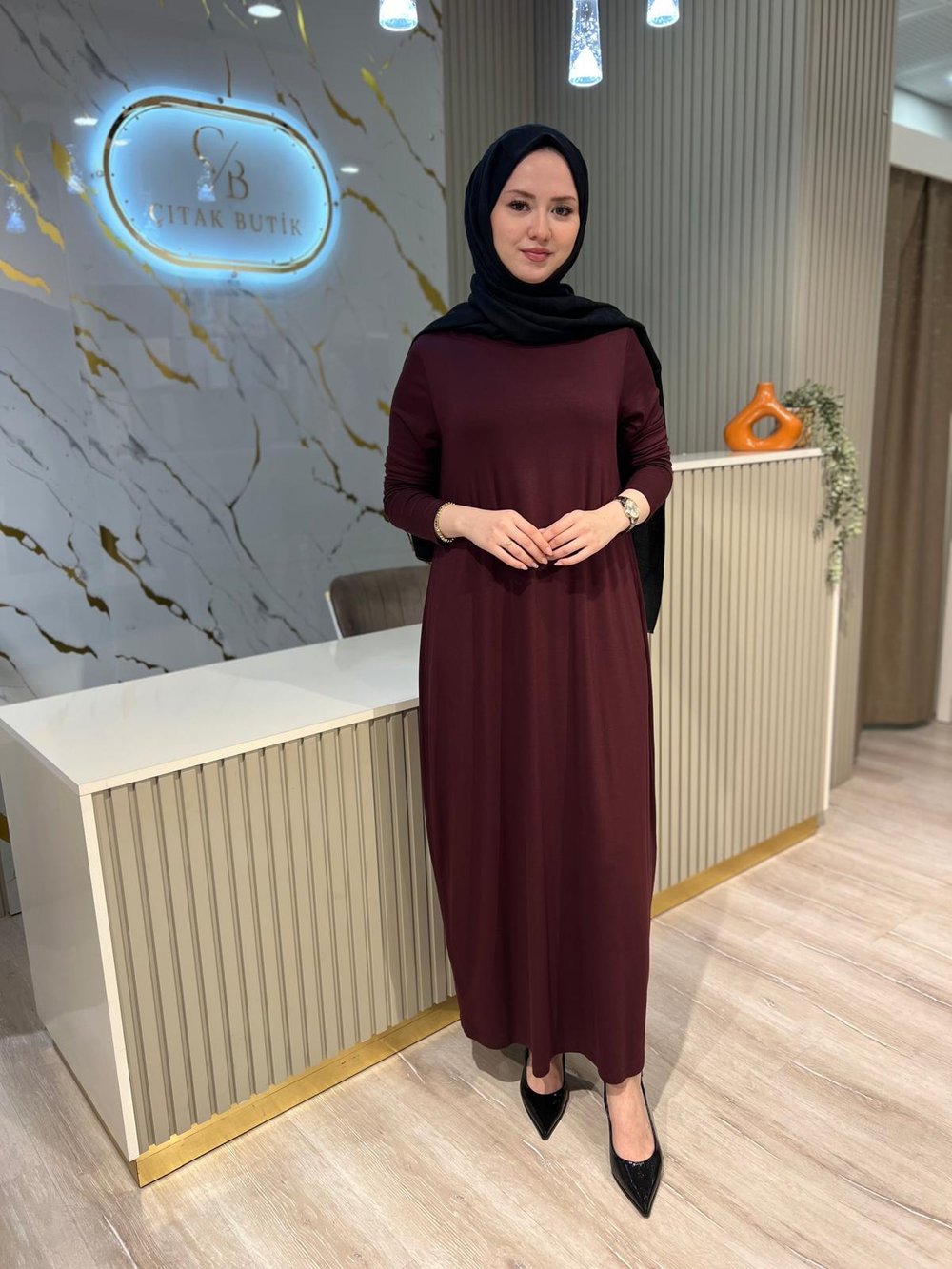 NURCAN ÇETİN 25193 BASIC ELBİSE-BORDO