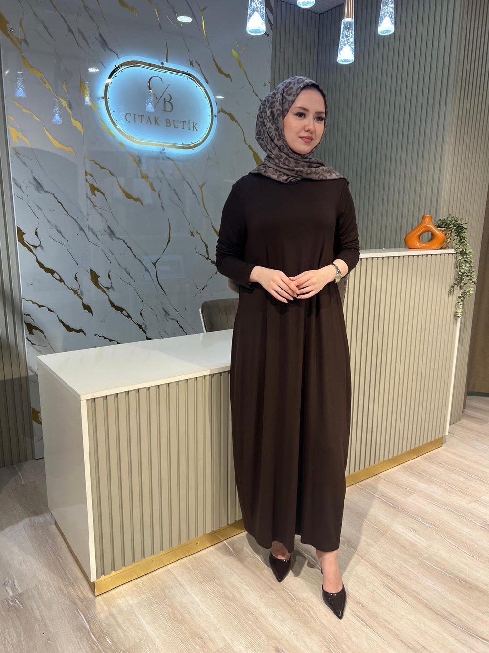 NURCAN ÇETİN 25193 BASIC ELBİSE-KAHVE