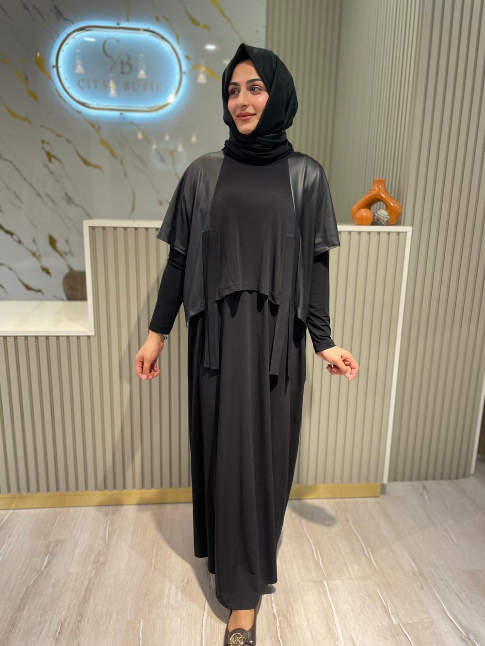 NURCAN ÇETİN 25623 İKİLİ ELBİSE - SİYAH