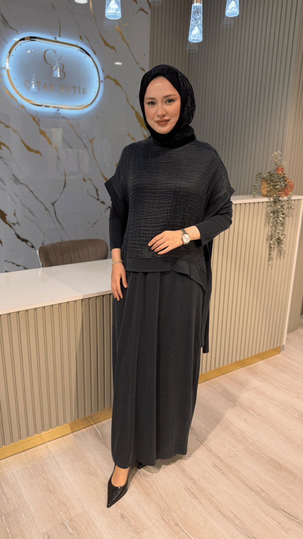 NURCAN ÇETİN 26544 İKİLİ ELBİSE-SİYAH