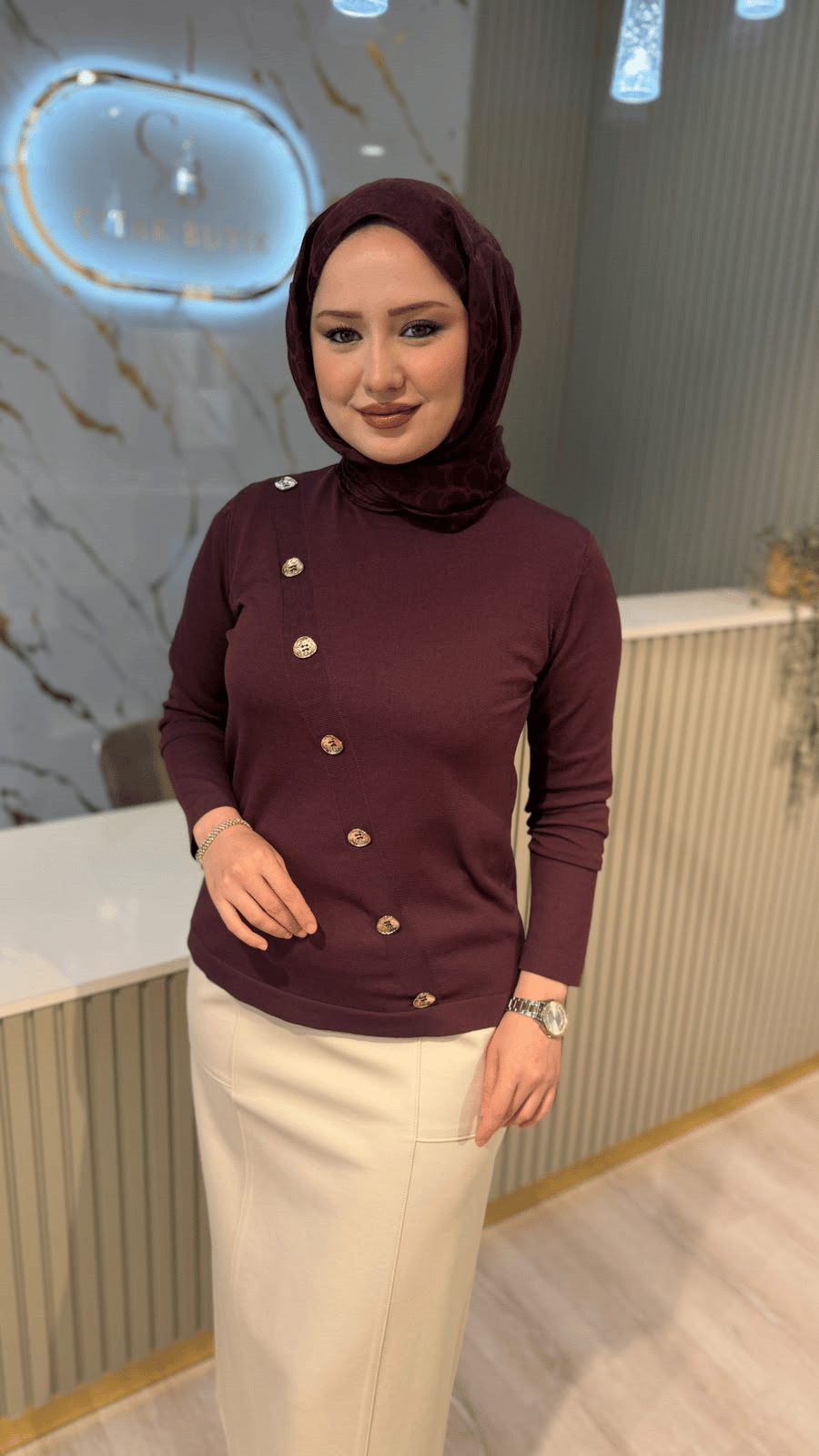 NUSS 0206 VEREV DÜĞME DETAYLI BLUZ - BORDO