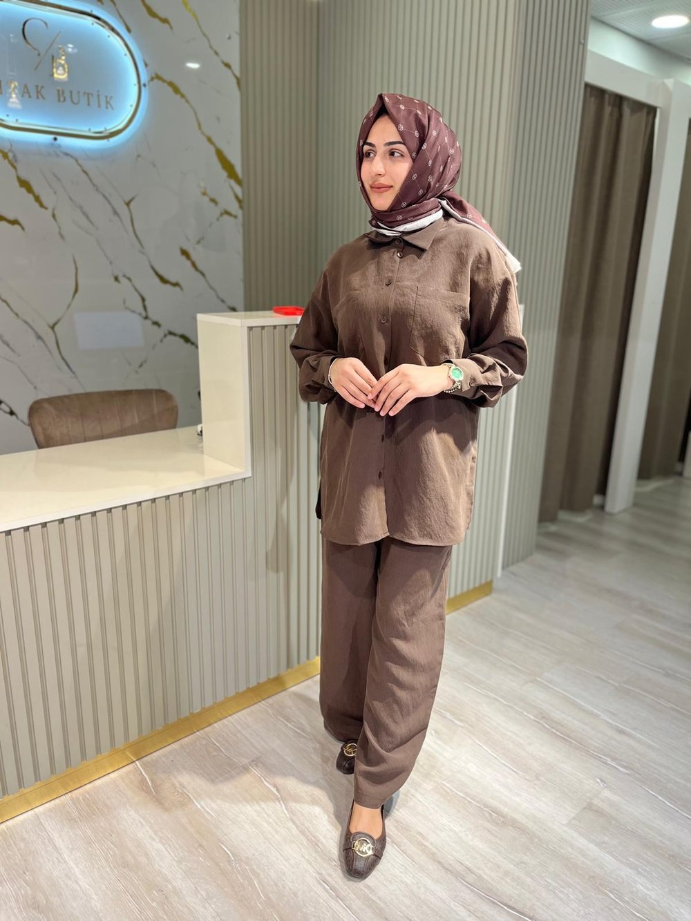 NUSS 1021 ÇİZGİLİ TAKIM-KAHVERENGİ
