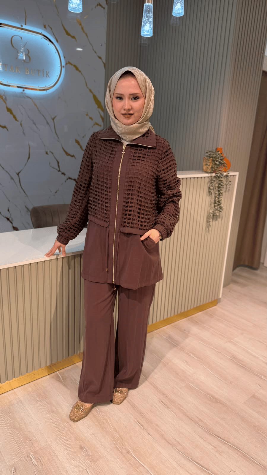 NUSS 1069 FİLE DETAYLI TAKIM- KAHVE