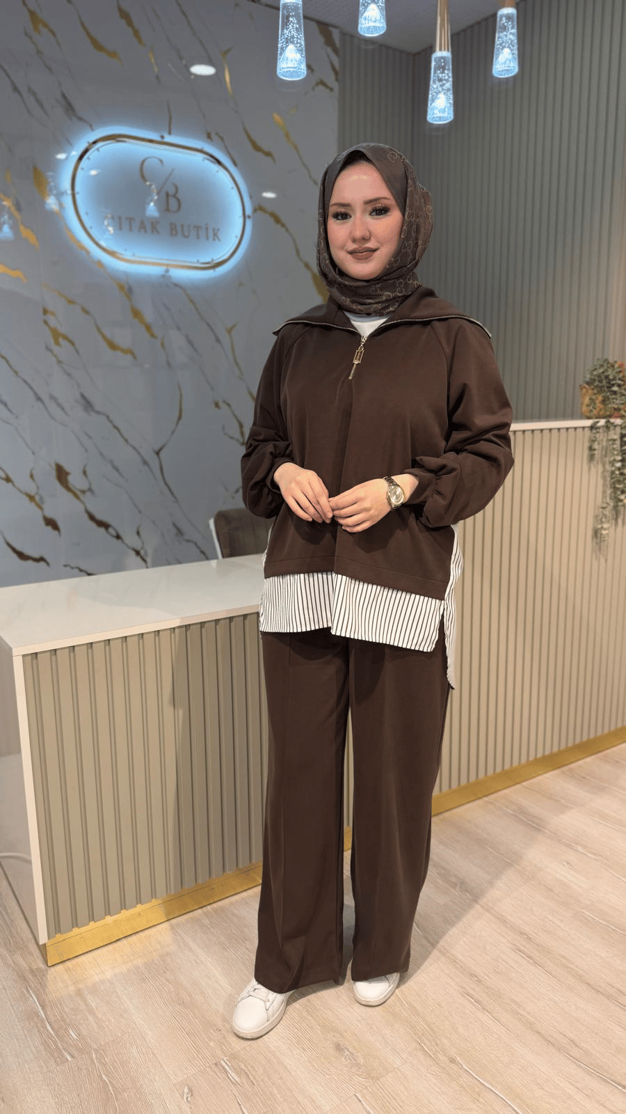 NUSS 1075 GÖMLEK DETAY EŞOFMAN TAKIM-KAHVE