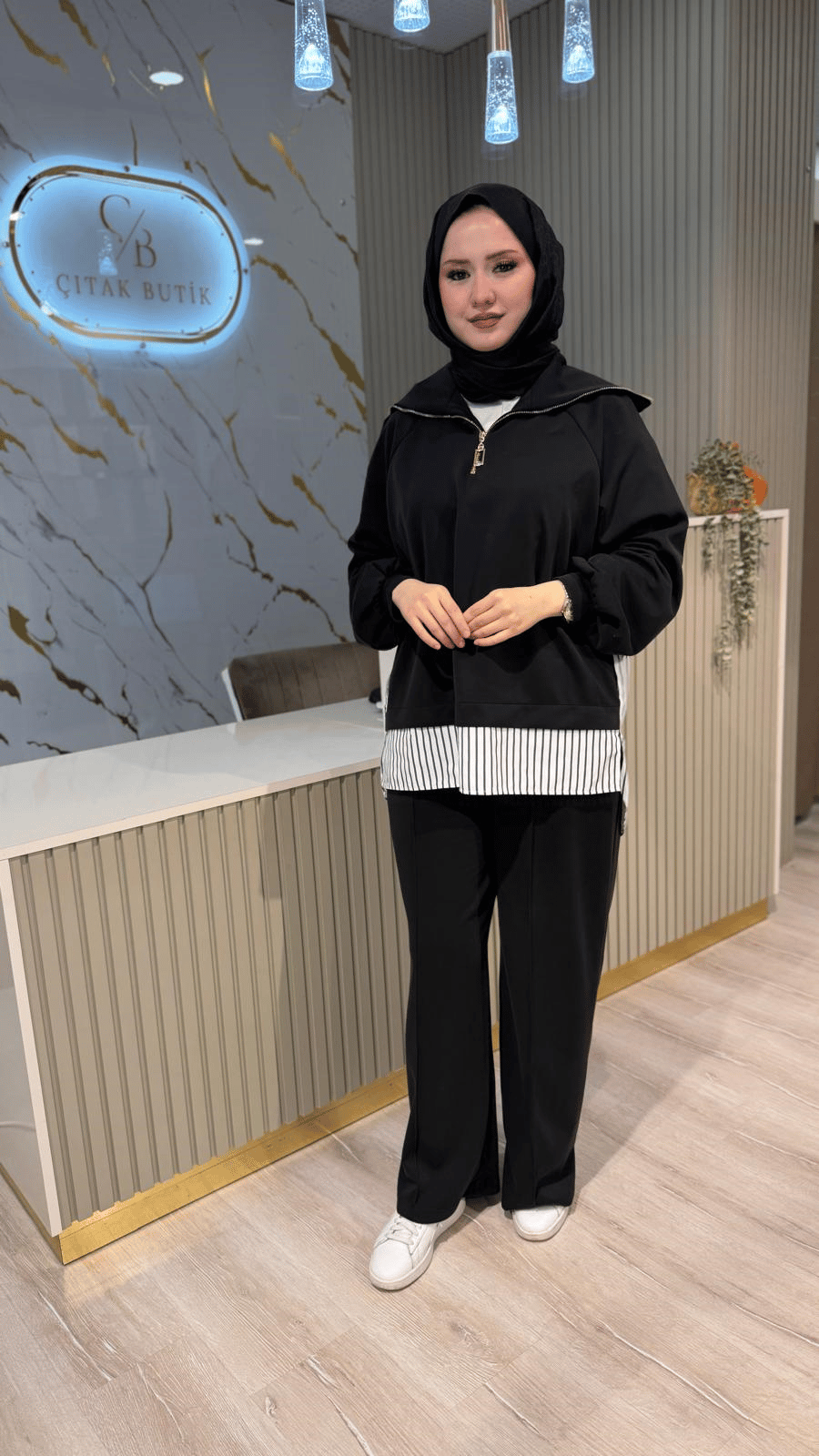 NUSS 1075 GÖMLEK DETAY EŞOFMAN TAKIM-SİYAH