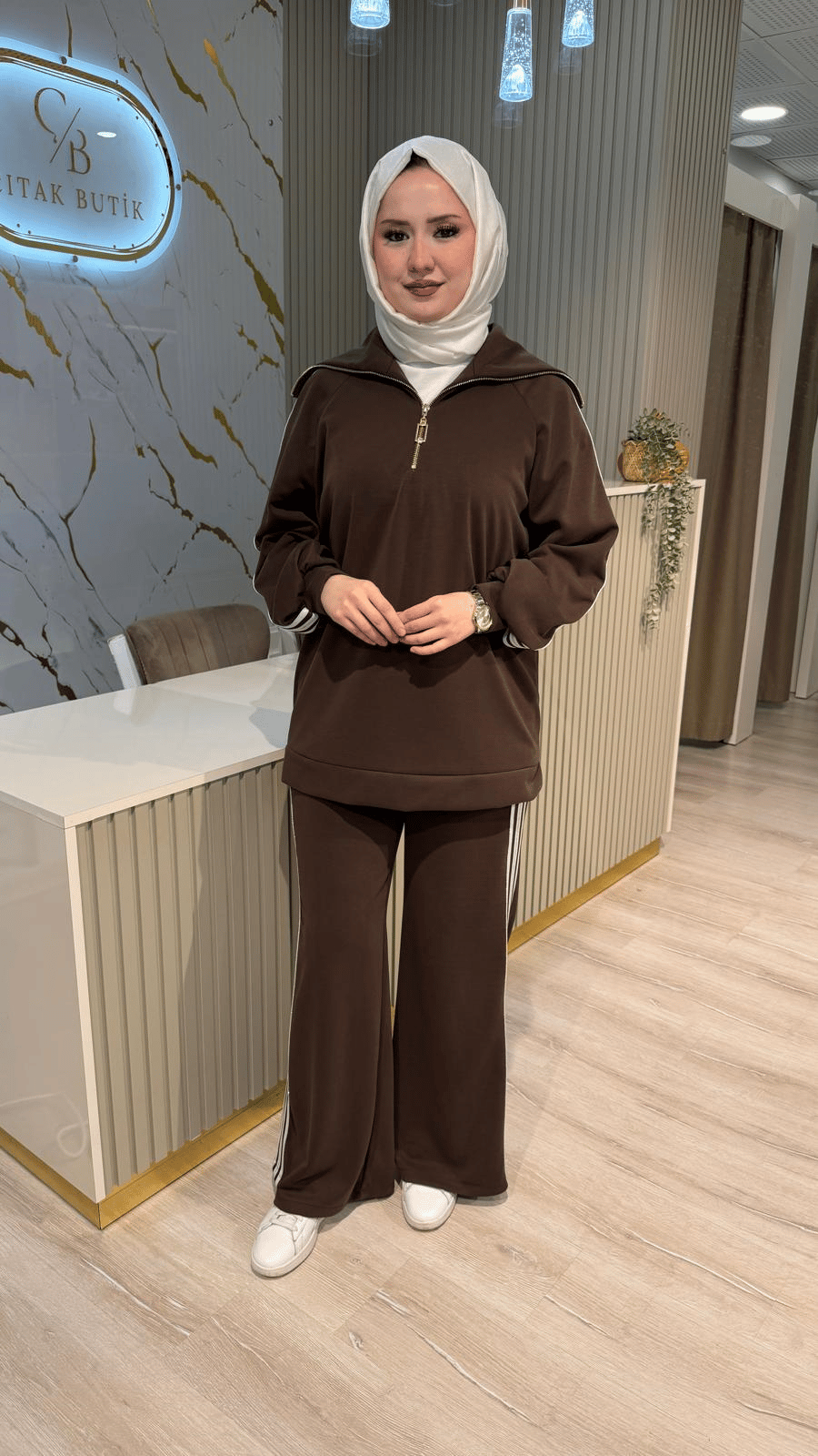 NUSS 1093 BİYE DETAY EŞOFMAN TAKIM-KAHVE