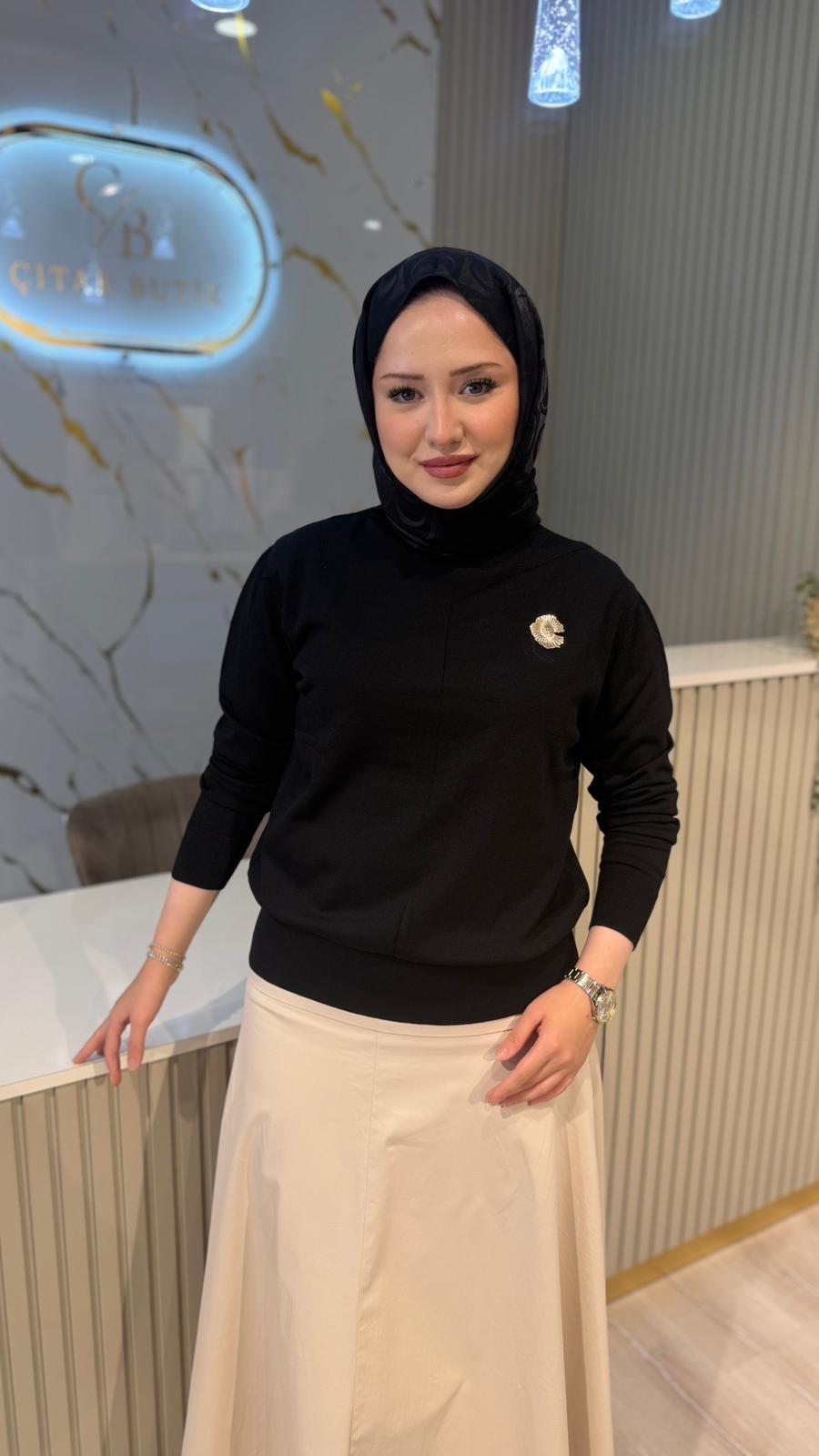 NUSS 200 MERSERİZE BLUZ - SİYAH