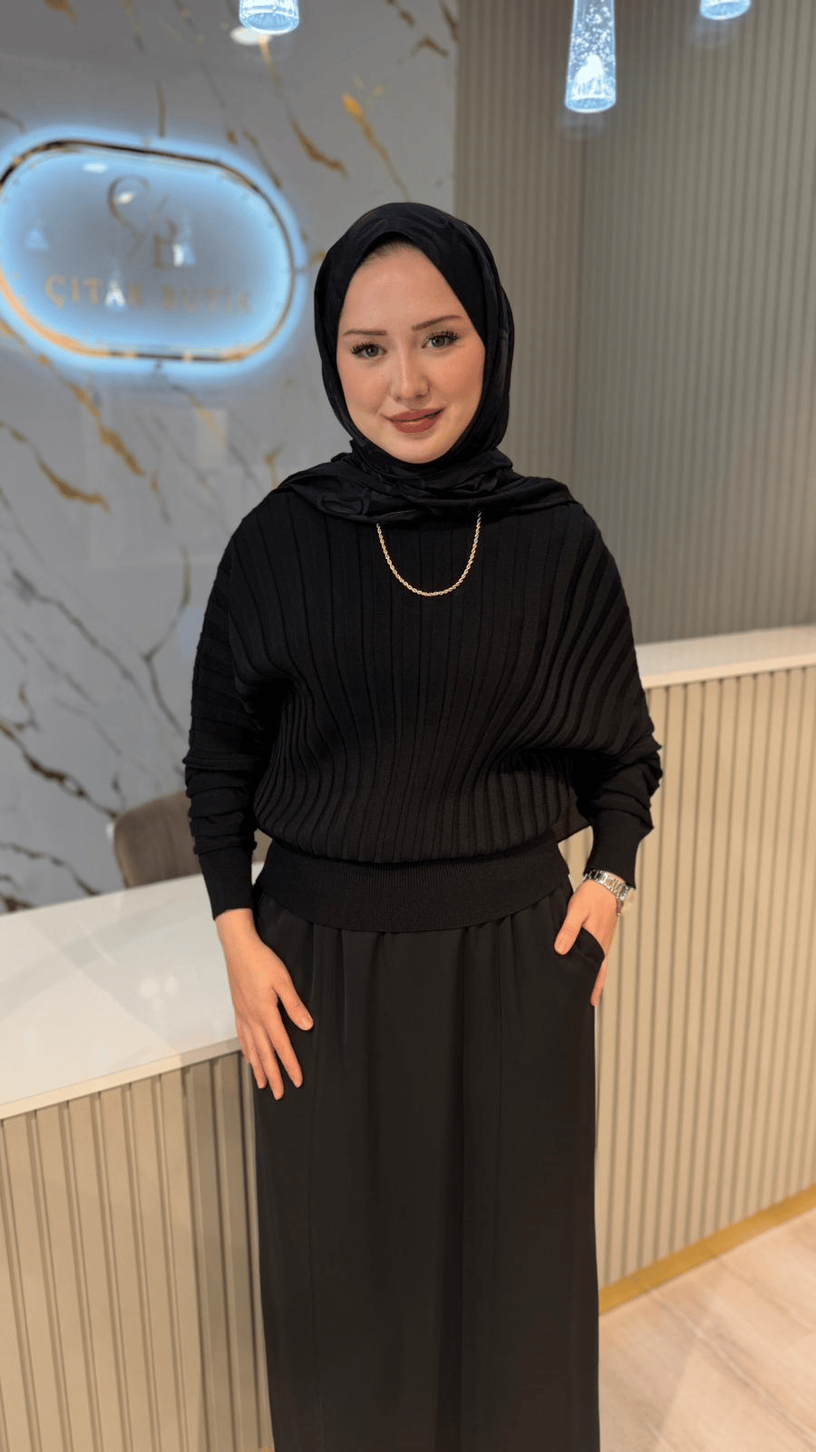 NUSS 202 MERSERİZE BLUZ - SİYAH