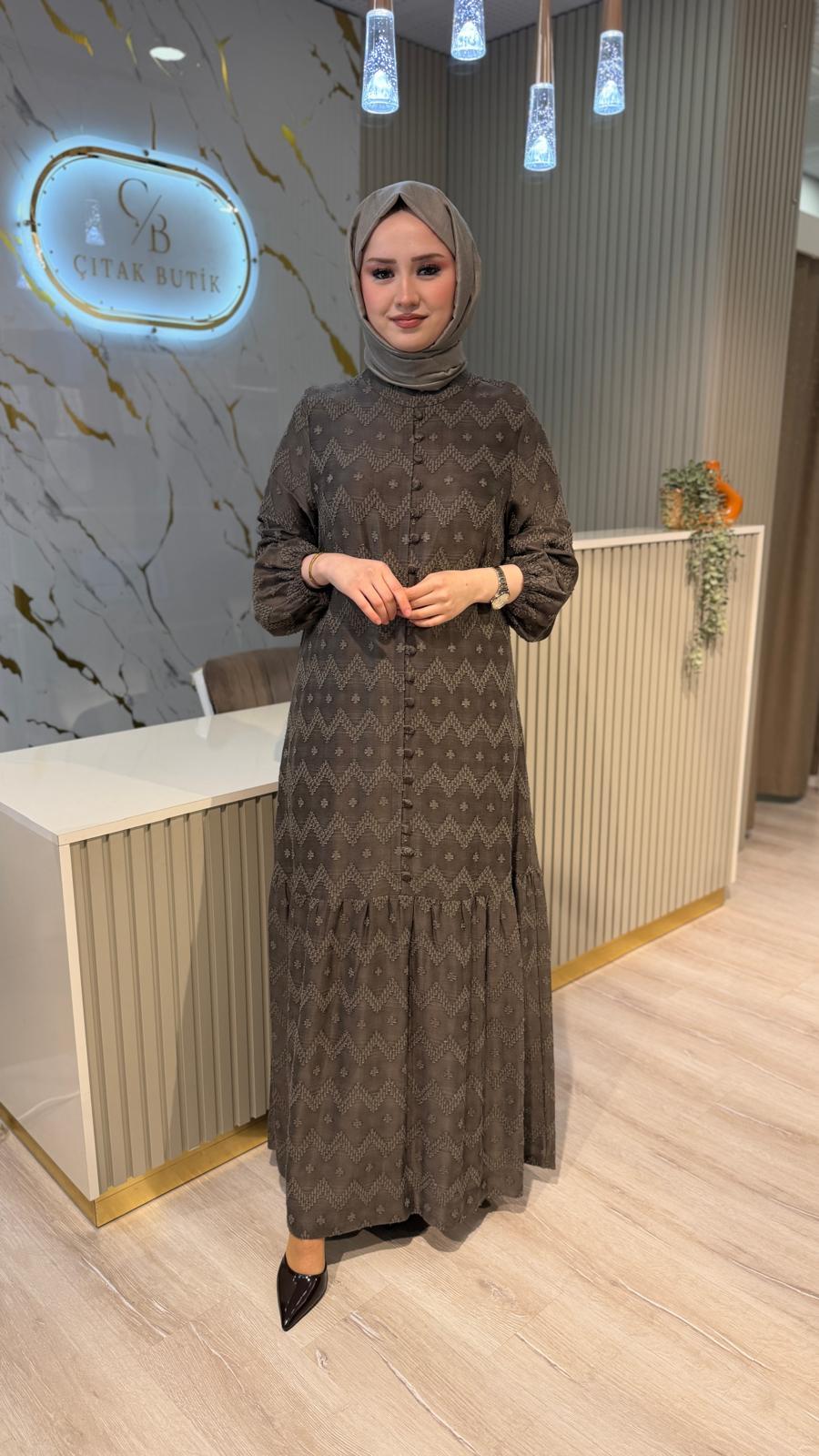 NUSS 2026 KABARTMA DESEN ELBİSE- VİZON