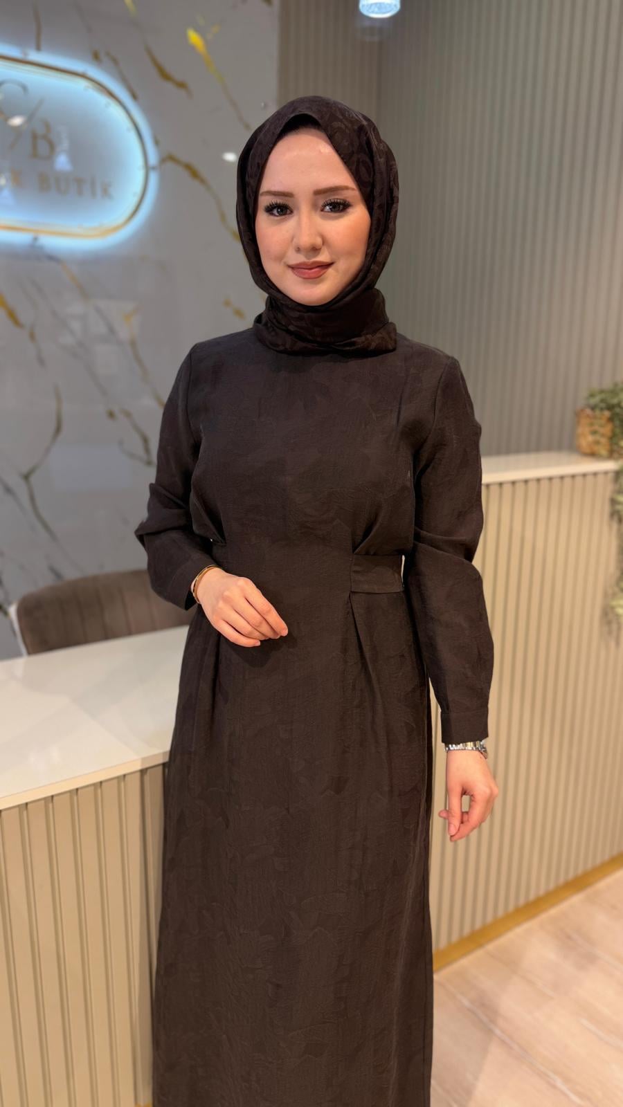 NUSS 2049 KUŞAK DETAYLI ELBİSE - BİTTER