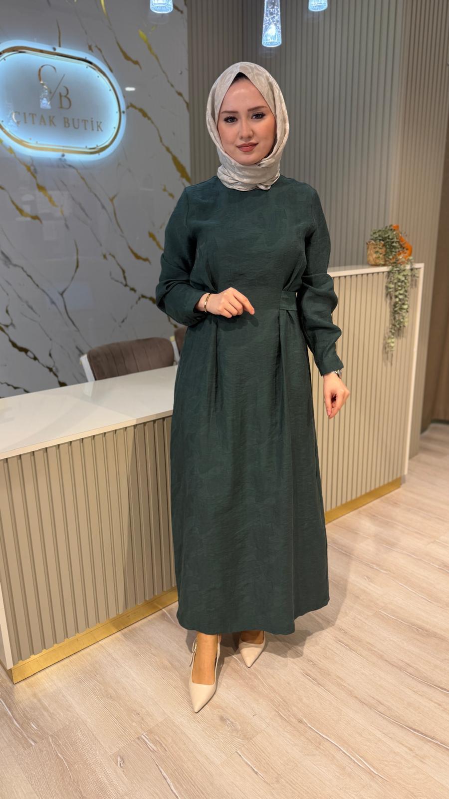 NUSS 2049 KUŞAK DETAYLI ELBİSE - JUNGLE