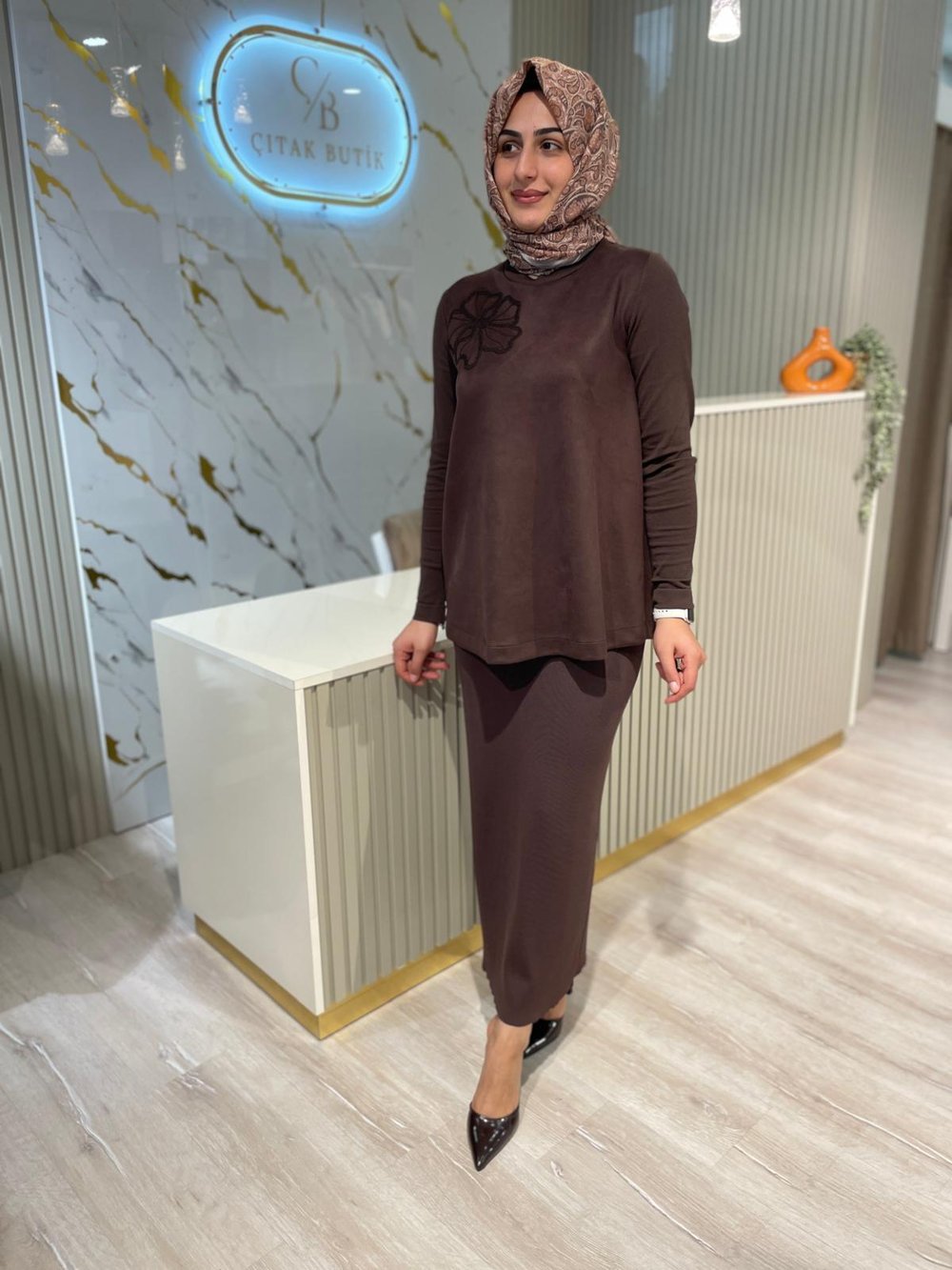 NUSS 3004 SÜET TUNİK-KAHVE