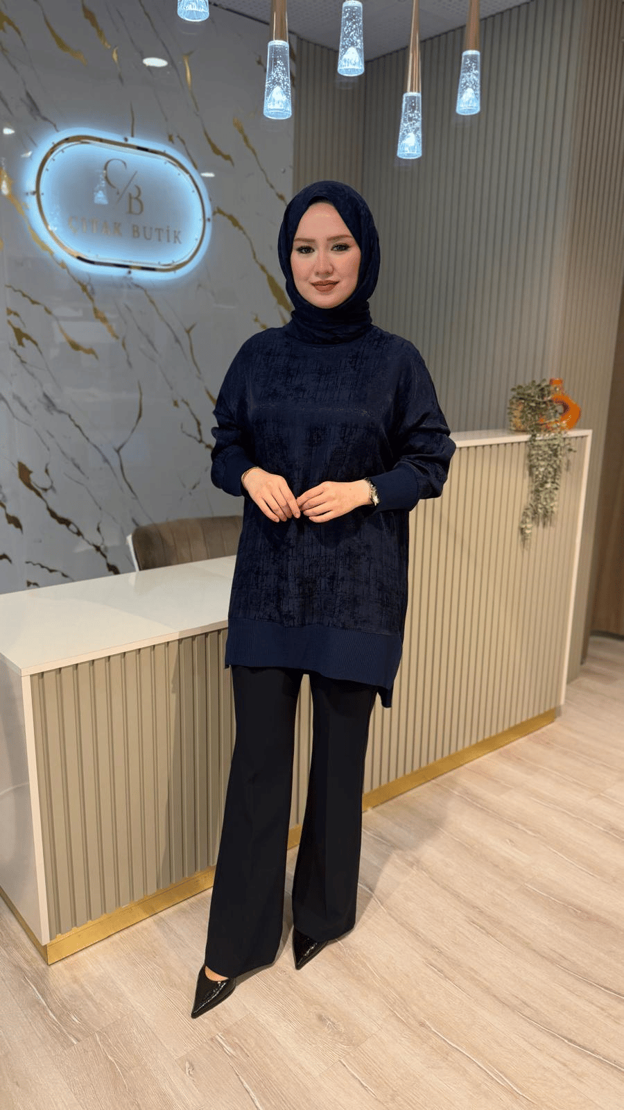 NUSS 3013 JAKAR DESEN TUNİK - LACİVERT