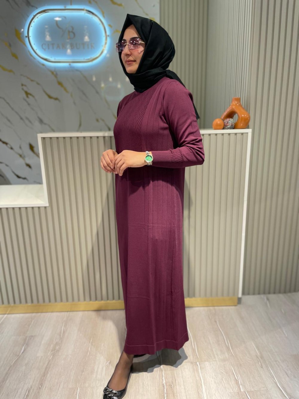 NUSS 509 MERSERİZE ELBİSE-BORDO