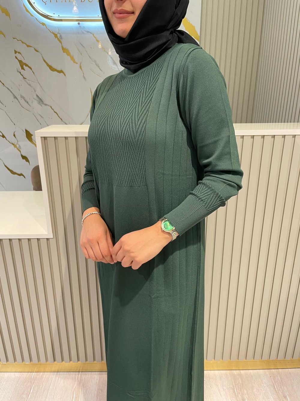 NUSS 509 MERSERİZE ELBİSE-ZÜMRÜT