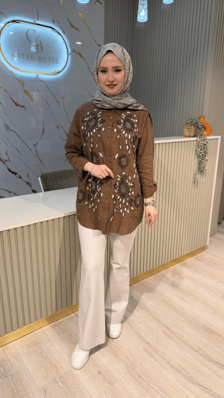 ORFEONEGRO 34779 TAŞLI GÖMLEK- KAHVE