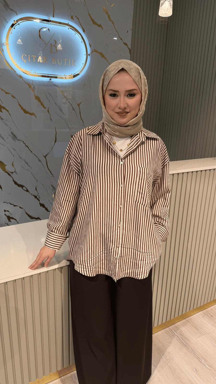 ORFEONEGRO 34861 GÖMLEK - EKRU ÇİZGİLİ