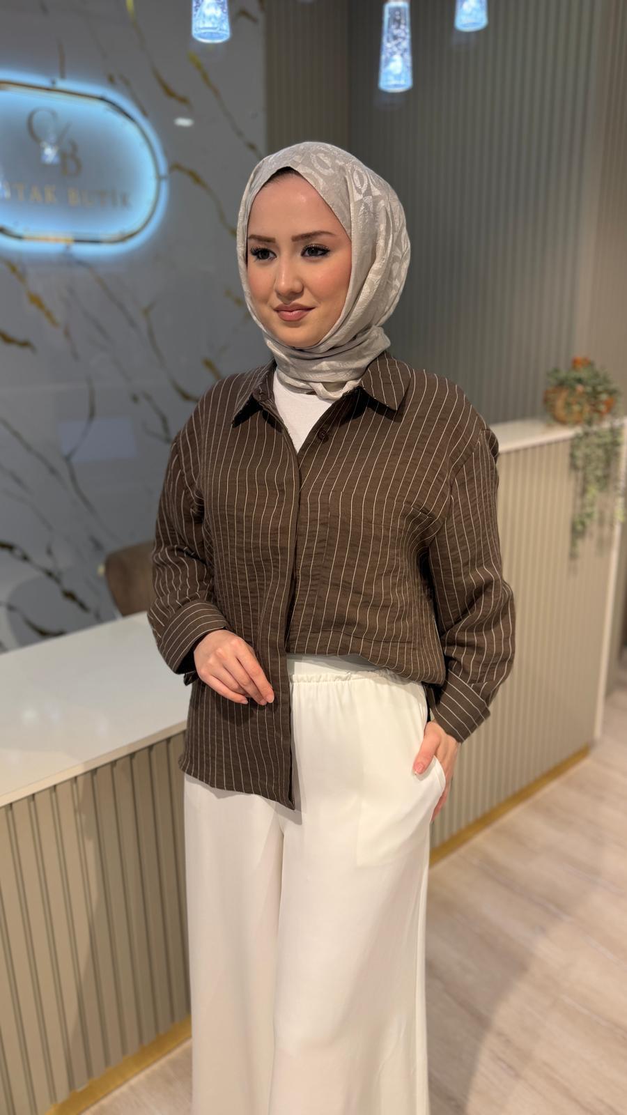 ORFEONEGRO 34905 ÇİZGİLİ GÖMLEK - KAHVE