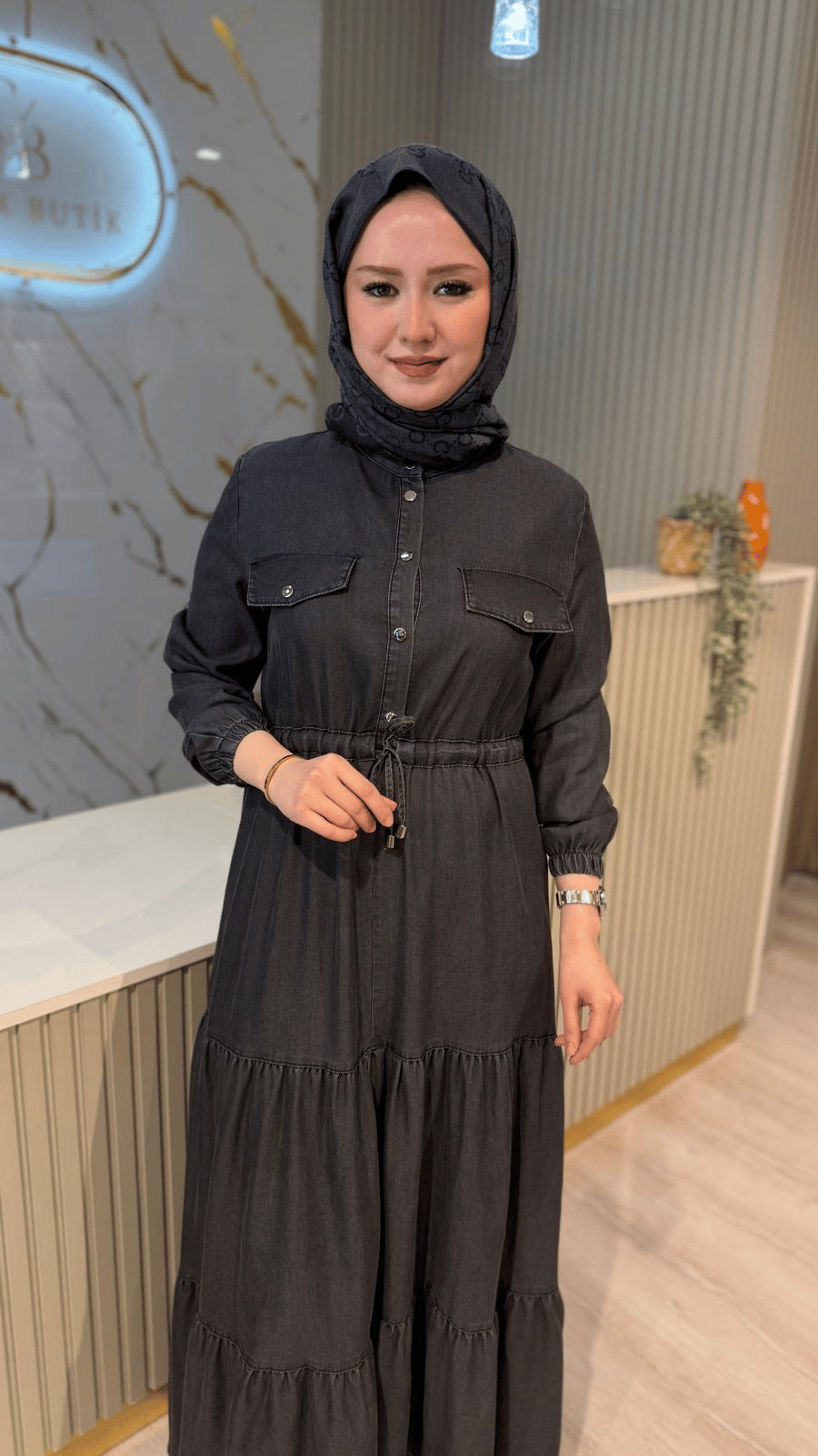 OTTO 5400 TENSEL KUMAŞ ELBİSE - SİYAH