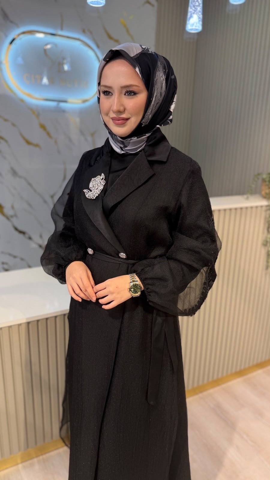 OTTO 8200 KRAŞ YAKA ABAYA TAKIM - SİYAH