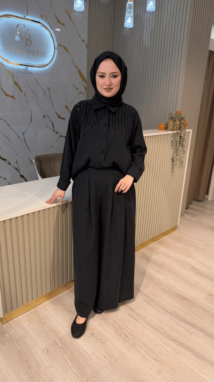 PUANE 10794 BONCUK DETAY GÖMLEK - SİYAH