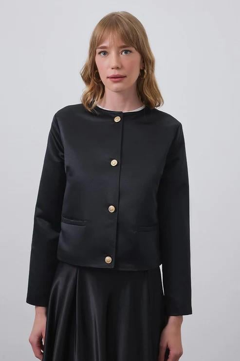 Tafta Mini Ceket -Siyah