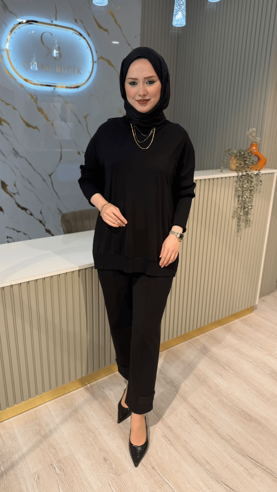 TIĞ TRİKO 21812 KUMAŞ GARNİLİ RAYON TUNİK- SİYAH